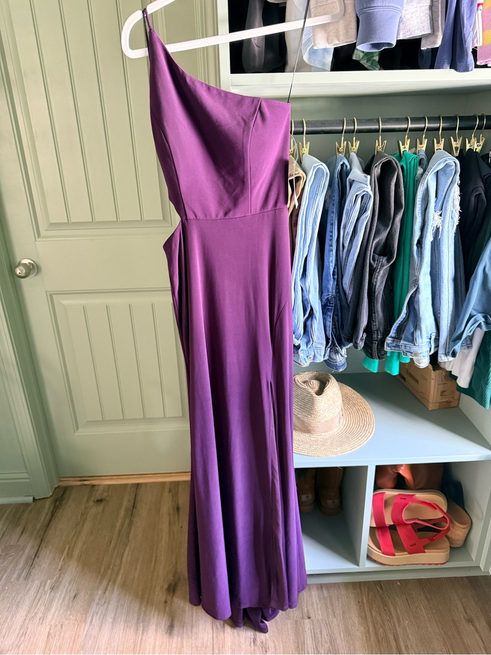 Juniors Julio Elegant One-Shoulder Purple Maxi Dress with side cutout
